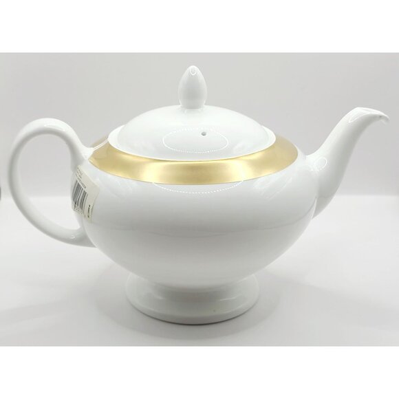 Wedgwood Satine Gold Teapot Porcelain New with Tags - Picture 3 of 12